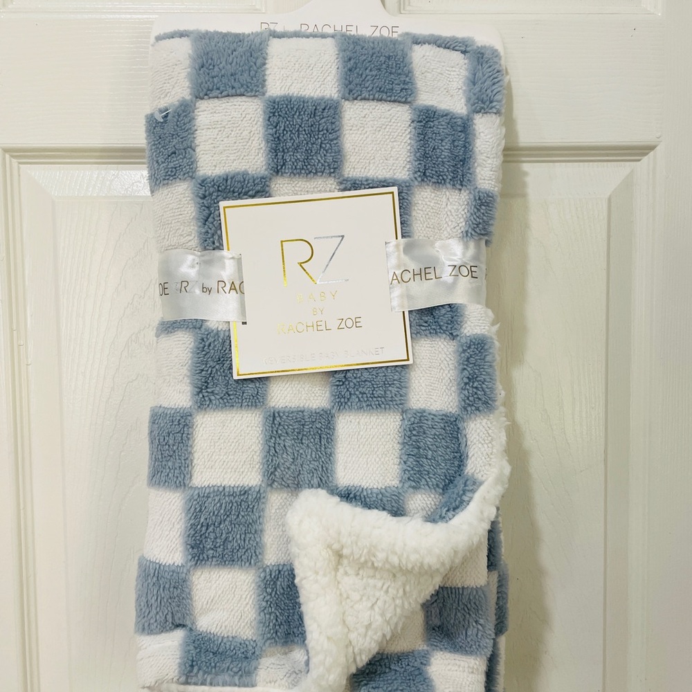 Rachel Zoe Blue and White Plush Blanket